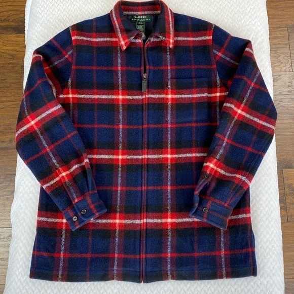 LAUREN Ralph Lauren Pure Wool Full Zip Longsleeve Flannel Jacket Shacket - Picture 3 of 17